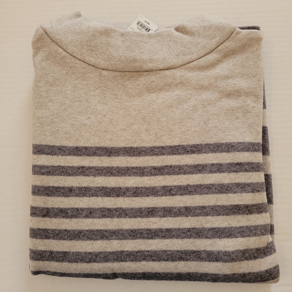 Apt 9 Oatmeal and Gray Striped Mock Neck Pullover Sweater Sz XL - Picture 2 of 4